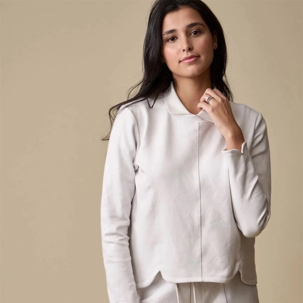 Tulip Crewneck Knit Cream Embossed Crane XS